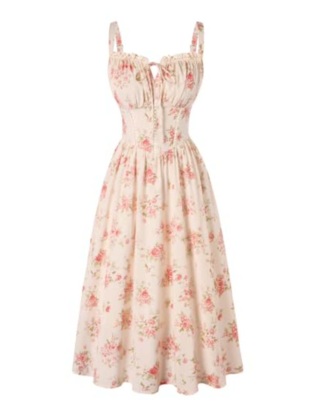 Women Floral Corset Sundress Square Neck A-line Midi Sleeveless